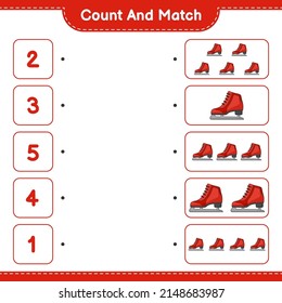 Count and match, count the number of Ice Skates and match with the right numbers. Educational children game, printable worksheet, vector illustration