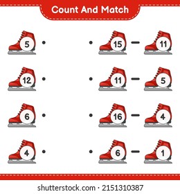 Count and match, count the number of Ice Skates and match with the right numbers. Educational children game, printable worksheet, vector illustration