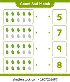 Count and match, count the number of Jackfruit and match with right numbers. Educational children game, printable worksheet, vector illustration