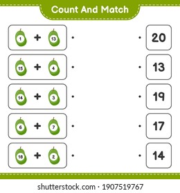 Count and match, count the number of Jackfruit and match with right numbers. Educational children game, printable worksheet, vector illustration