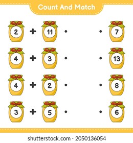 Count and match, count the number of Jam and match with the right numbers. Educational children game, printable worksheet, vector illustration