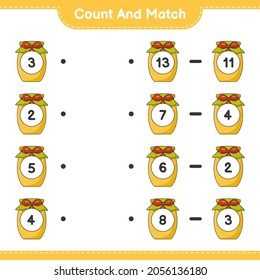Count and match, count the number of Jam and match with the right numbers. Educational children game, printable worksheet, vector illustration