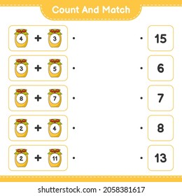 Count and match, count the number of Jam and match with the right numbers. Educational children game, printable worksheet, vector illustration