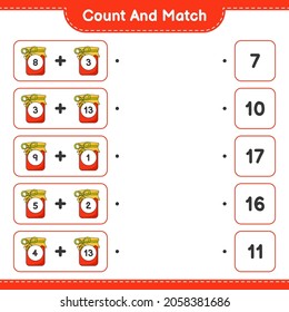 Count and match, count the number of Jam and match with the right numbers. Educational children game, printable worksheet, vector illustration