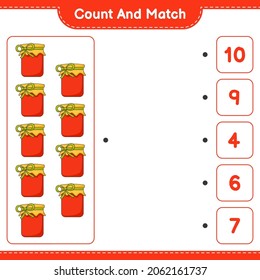 Count and match, count the number of Jam and match with the right numbers. Educational children game, printable worksheet, vector illustration