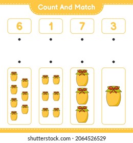Count and match, count the number of Jam and match with the right numbers. Educational children game, printable worksheet, vector illustration