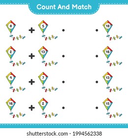 Count and match, count the number of Kite and match with the right numbers. Educational children game, printable worksheet, vector illustration