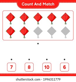 Count and match, count the number of Kite and match with the right numbers. Educational children game, printable worksheet, vector illustration