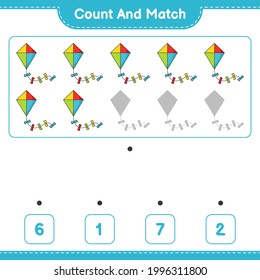 Count and match, count the number of Kite and match with the right numbers. Educational children game, printable worksheet, vector illustration