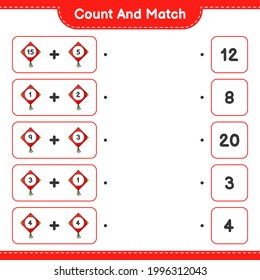 Count and match, count the number of Kite and match with the right numbers. Educational children game, printable worksheet, vector illustration