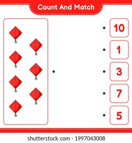 Count and match, count the number of Kite and match with the right numbers. Educational children game, printable worksheet, vector illustration