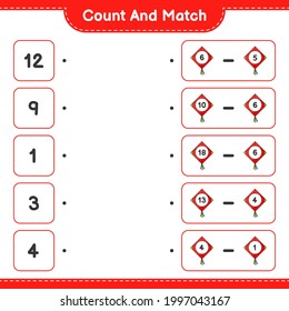 Count and match, count the number of Kite and match with the right numbers. Educational children game, printable worksheet, vector illustration