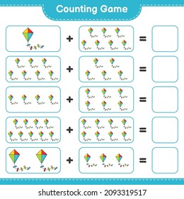 Count and match, count the number of Kite and match with the right numbers. Educational children game, printable worksheet, vector illustration