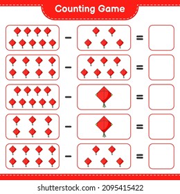 Count and match, count the number of Kite and match with the right numbers. Educational children game, printable worksheet, vector illustration