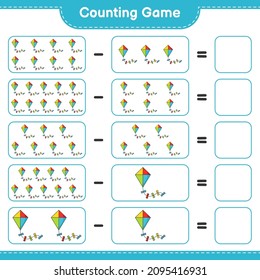 Count and match, count the number of Kite and match with the right numbers. Educational children game, printable worksheet, vector illustration