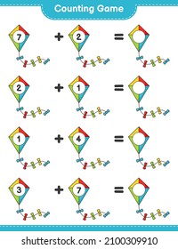 Count and match, count the number of Kite and match with the right numbers. Educational children game, printable worksheet, vector illustration
