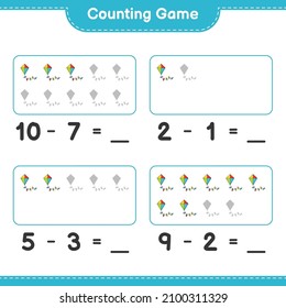 Count and match, count the number of Kite and match with the right numbers. Educational children game, printable worksheet, vector illustration