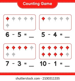 Count and match, count the number of Kite and match with the right numbers. Educational children game, printable worksheet, vector illustration