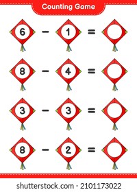 Count and match, count the number of Kite and match with the right numbers. Educational children game, printable worksheet, vector illustration