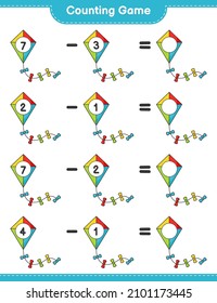 Count and match, count the number of Kite and match with the right numbers. Educational children game, printable worksheet, vector illustration