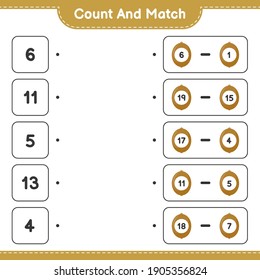 Count and match, count the number of Kiwi and match with right numbers. Educational children game, printable worksheet, vector illustration