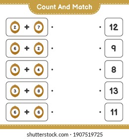 Count and match, count the number of Kiwi and match with right numbers. Educational children game, printable worksheet, vector illustration