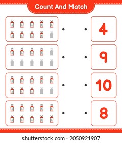 Contar y coincidir, contar el número de linterna y coincidir con los números correctos. Juego infantil educativo, hoja de cálculo imprimible, ilustración vectorial