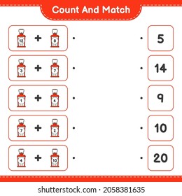 Count and match, count the number of Lantern and match with the right numbers. Educational children game, printable worksheet, vector illustration