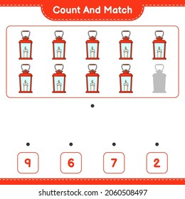 Count and match, count the number of Lantern and match with the right numbers. Educational children game, printable worksheet, vector illustration