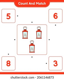 Count and match, count the number of Lantern and match with the right numbers. Educational children game, printable worksheet, vector illustration