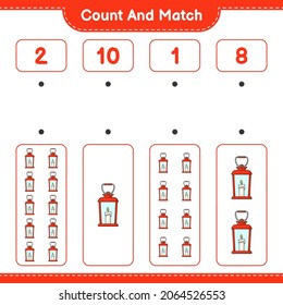Count and match, count the number of Lantern and match with the right numbers. Educational children game, printable worksheet, vector illustration
