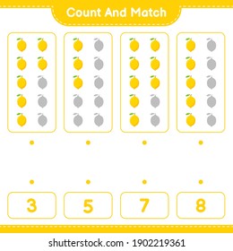 Count and match, count the number of Lemon and match with right numbers. Educational children game, printable worksheet, vector illustration