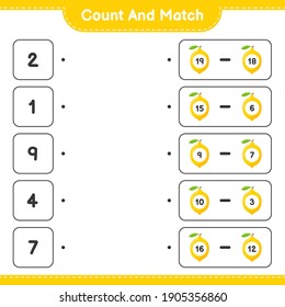 Count and match, count the number of Lemon and match with right numbers. Educational children game, printable worksheet, vector illustration