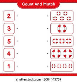 Count and match, count the number of Lifebuoy and match with the right numbers. Educational children game, printable worksheet, vector illustration