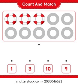 Count and match, count the number of Lifebuoy and match with the right numbers. Educational children game, printable worksheet, vector illustration