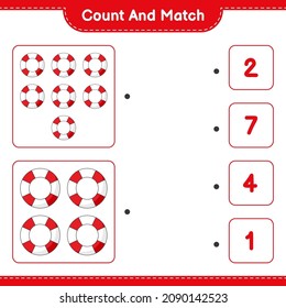 Count and match, count the number of Lifebuoy and match with the right numbers. Educational children game, printable worksheet, vector illustration