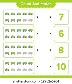 Count and match, count the number of Lorry and match with the right numbers. Educational children game, printable worksheet, vector illustration