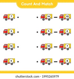 Count and match, count the number of Lorry and match with the right numbers. Educational children game, printable worksheet, vector illustration