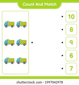 Count and match, count the number of Lorry and match with the right numbers. Educational children game, printable worksheet, vector illustration