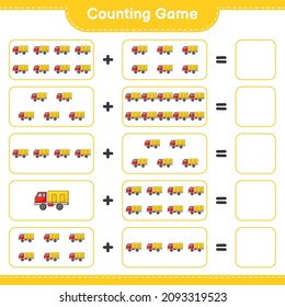 Count and match, count the number of Lorry and match with the right numbers. Educational children game, printable worksheet, vector illustration