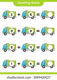 Count and match, count the number of Lorry and match with the right numbers. Educational children game, printable worksheet, vector illustration