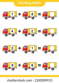 Count and match, count the number of Lorry and match with the right numbers. Educational children game, printable worksheet, vector illustration