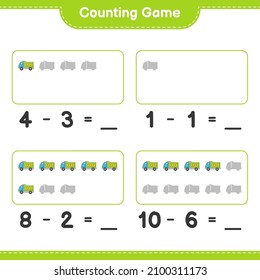 Count and match, count the number of Lorry and match with the right numbers. Educational children game, printable worksheet, vector illustration
