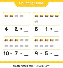 Count and match, count the number of Lorry and match with the right numbers. Educational children game, printable worksheet, vector illustration