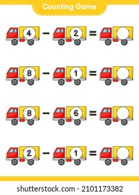Count and match, count the number of Lorry and match with the right numbers. Educational children game, printable worksheet, vector illustration