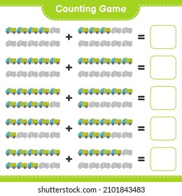 Count and match, count the number of Lorry and match with the right numbers. Educational children game, printable worksheet, vector illustration
