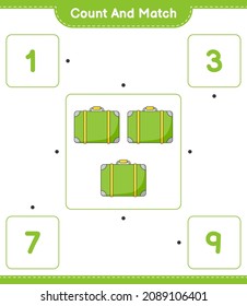 Count and match, count the number of Luggage and match with the right numbers. Educational children game, printable worksheet, vector illustration
