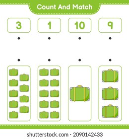 Count and match, count the number of Luggage and match with the right numbers. Educational children game, printable worksheet, vector illustration