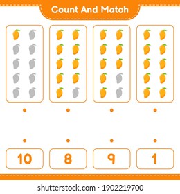 Count and match, count the number of Mango and match with right numbers. Educational children game, printable worksheet, vector illustration
