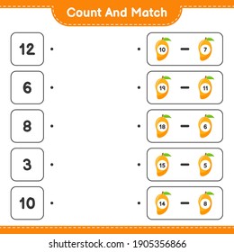 Count and match, count the number of Mango and match with right numbers. Educational children game, printable worksheet, vector illustration